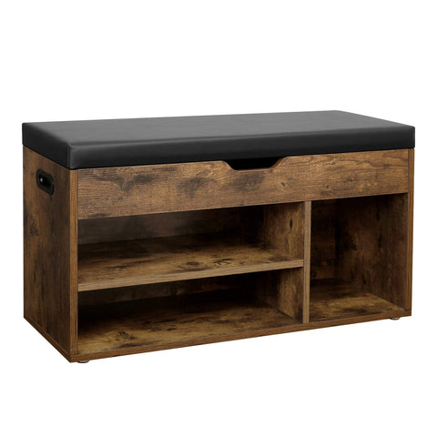 Rootz Shoe Bench - Seat Bench - Padded, 3 Open Compartments, Under Seat Storage - Shoe Storage - Hallway, Living Room, Bedroom - Dark Brown