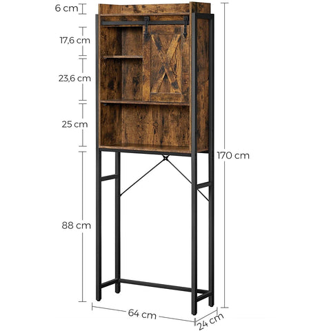 Rootz Storage Cabinet - Toilet Cabinet - Bathroom Cabinet - Steel Frame - Washing Machine Cabinet - Industrial - Brown - Black - 64 x 24 x 171 cm