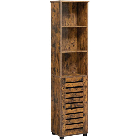 Rootz Storage Cabinet - Bathroom Cabinet - High Cabinet - 3 Open Compartments - Hinged Door - Adjustable Shelves - Industrial - Brown - Processed Wood - 40 x 30 x 167 cm