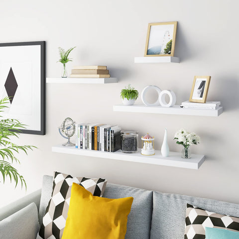 Rootz Wall Mounted Display Shelf - Floating Bookcase Rack for Home Decor - White Wooden Wall Organizer - 60x23x3.8cm