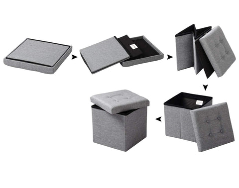 Rootz Storage Stool - Seating Bench - Ottoman - Footrest - Storage Box - Foldable Seat - Storage Cube - Dark Gray - 37.5x38x37.5 cm