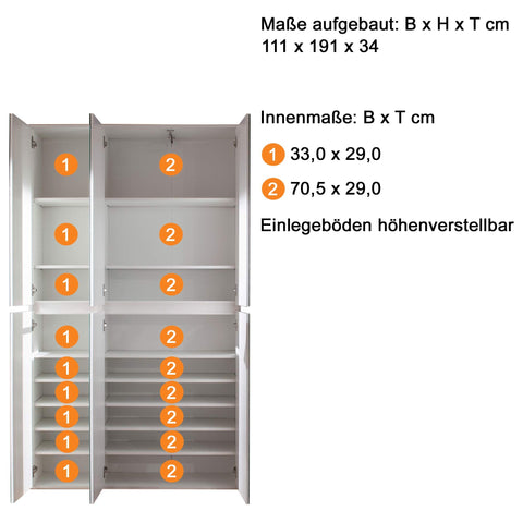 Rootz Mirror Wardrobe - Storage Closet - Clothing Cabinet - Organizer - Dressing Unit - White - 111x191x34 cm