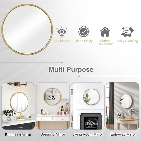 Rootz Runder Wandspiegel - Round Mirror - Wall Reflecter - Decorative Glass - Vanity Mirror - Hanging Mirror - Room Accent - Golden - 19.0 x 18.7 x 3.2 inches