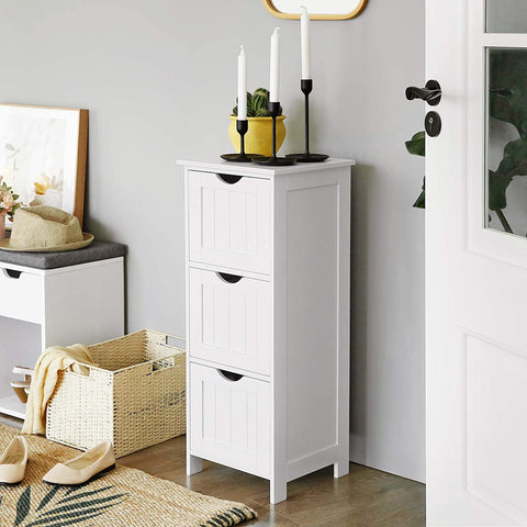Rootz Storage Cabinet - Bathroom Cabinet - Chest of Drawers - 3 Drawers - White - Standing Cabinet - MDF - 32 x 30 x 81 cm
