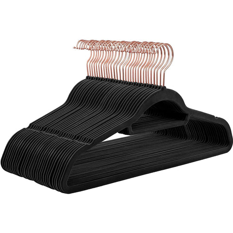 Rootz Velvet Clothes Hanger Set - 30 Pieces - 45 cm - Anti-slip - Trouser Hanger - Clothes Hanger - Black Rose Gold