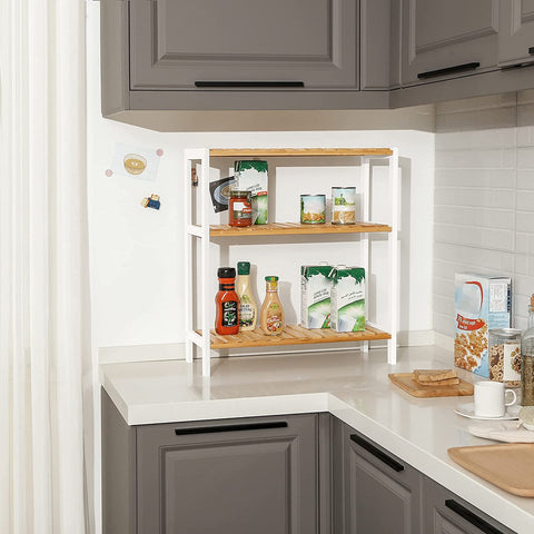 Rootz Schoenenrek - Schoenenrek - Bamboe - Rek - 3 Niveaus - Wit - Beige - 60 x 26 x 66 cm