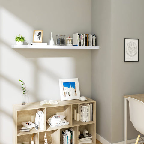 Rootz Wall Mounted Display Shelf - Floating Bookcase Rack for Home Decor - White Wooden Wall Organizer - 60x23x3.8cm