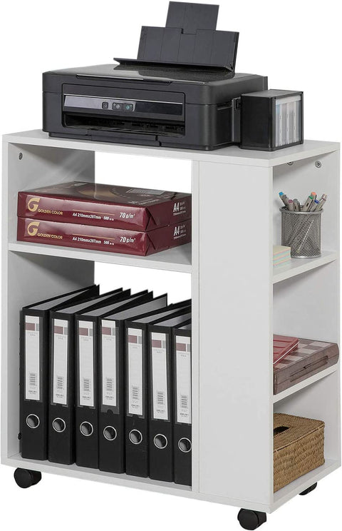Rootz 3 Tiers Storage Shelf on Wheels- Desk Side Printer Shelf- Bookcase Side Table End Table