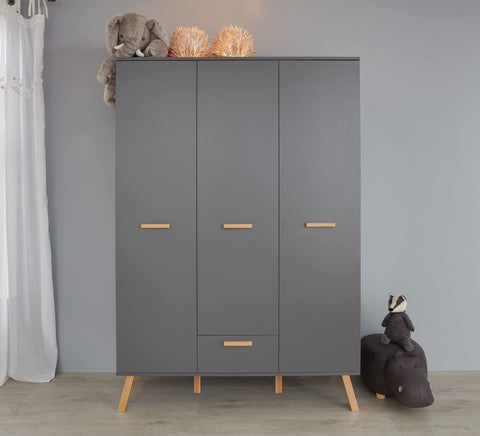 Rootz Baby Room Wardrobe - Cabinet - Closet - Storage - Armoire - Cupboard - Dresser - Grey - 130 x 190 x 60 cm