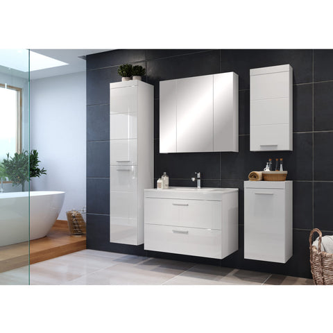 Rootz Modern Bathroom Wall Cabinet - Stylish Wall Storage - Sleek White High Gloss - Ample Space - 35 x 75 x 16 cm