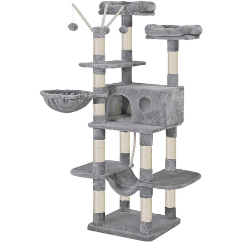 Rootz Cat Tree - Scratching Post - Hammock - Cat Cave - 6 Levels - Gray - Beige - 50 x 50 x 164 cm