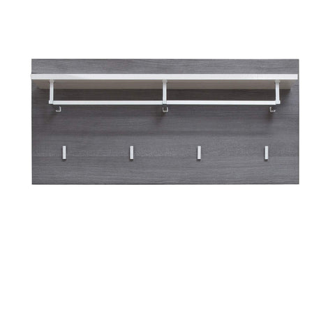 Rootz Wardrobe Panel - Clothes Organizer - Hanging Unit - Coat Rack - Storage Shelf - Entryway Accessory - Wall Mount - White High Gloss & Smoky Silver - 80x40x28cm