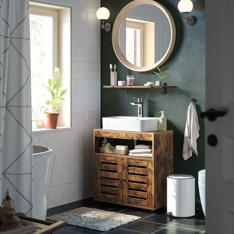 Rootz Bathroom furniture - Washbasin base cabinet - Recess - Open compartment - French doors - Industrial - Brown - Black - Processed Wood - 60 x 30 x 63 cm