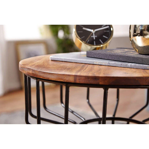 Rootz Side Tables - Wood Metal Coffee Table - Side Tables - Brown - 47 x 55 x 47 cm