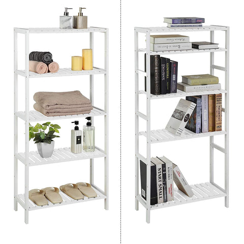 Rootz Bathroom Cabinet - Storage Cabinet - 5 Levels - Bamboo - Height Adjustable - White - 60 x 26 x 130 cm