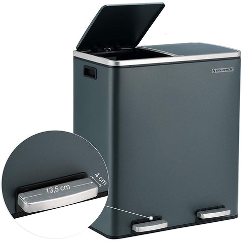 Rootz Trash Can Waste Separation 60 Liter - Trash Cans - Gray - 58.6 x 32 x 65 CM