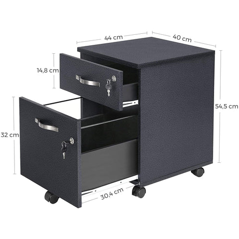 Rootz Drawer Unit Black - Steel Locker On Wheels - Office Cabinet - Roll Container