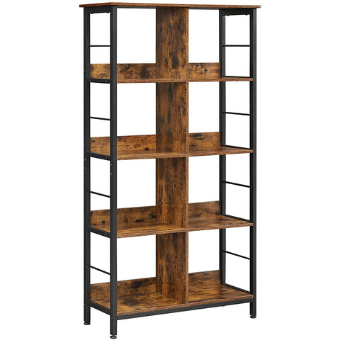 Rootz Bookcase - Storage Cabinet - 8 Compartments - Brown - Black - Processed Wood - Metal - 80 x 33 x 149 cm