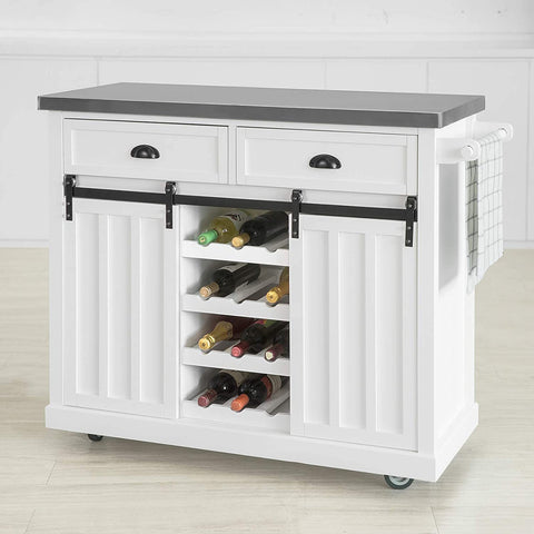 Rootz Küchen-Aufbewahrungswagen – Küchenschrank – Schrank – Sideboard – Kücheninsel mit Edelstahlplatte und 2 Schiebetüren