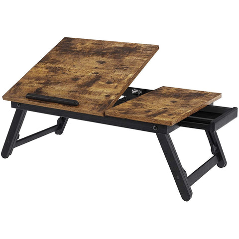 Rootz Laptop Stand - Laptop Holder - For Bed and Couch - Breakfast Table - Height Adjustable - 15.6 Inch - Brown - Black - Industrial