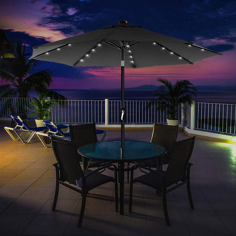 Rootz Parasol - LED Lighting - Solar Energy - Bendable - Crank - Grey/Beige - 270 x 270 x 240 cm
