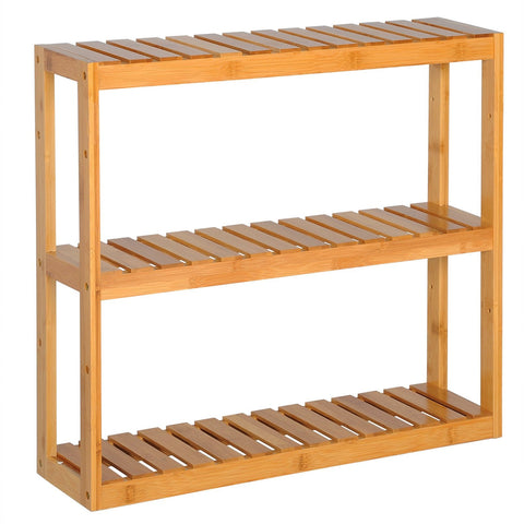 Rootz Bamboo Wall Shelf - Shelving Unit - Storage Rack - Display Stand - Bookcase - Organizer - Tiered Shelf - Natural - 60 x 15 x 54 cm