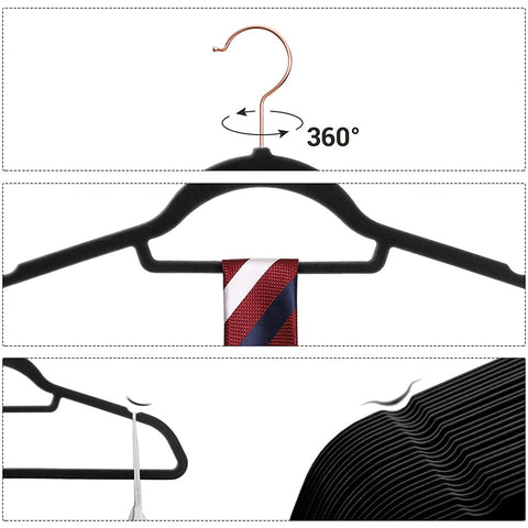 Rootz Velvet Clothes Hanger Set - 30 Pieces - 45 cm - Anti-slip - Trouser Hanger - Clothes Hanger - Black Rose Gold