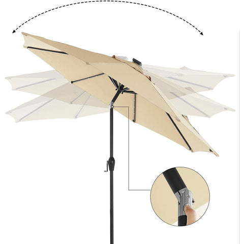 Rootz Parasol - LED Lighting - Solar Energy - Bendable - Crank - Grey/Beige - 270 x 270 x 240 cm