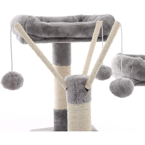 Rootz Cat Tree - Scratching Post - Hammock - Cat Cave - 6 Levels - Gray - Beige - 50 x 50 x 164 cm