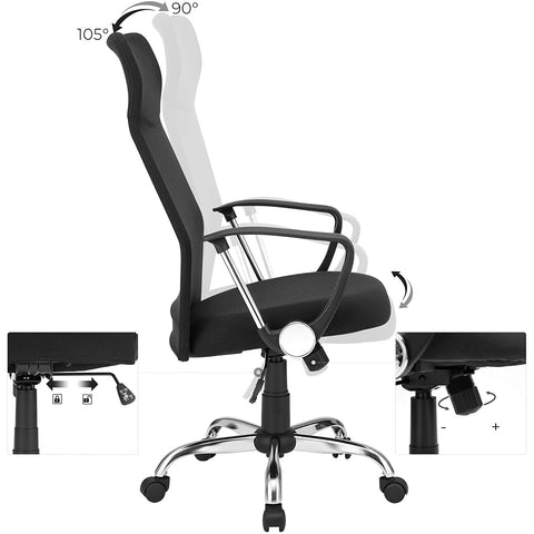 Rootz Office Chair - Swivel Chair - Ergonomic - Executive Chair - Height Adjustable - Upholstered - Black - 63 x 63 x (110-120) cm