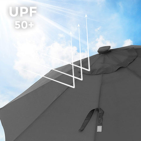 Rootz Parasol - LED Lighting - Solar Energy - Bendable - Crank - Grey/Beige - 270 x 270 x 240 cm