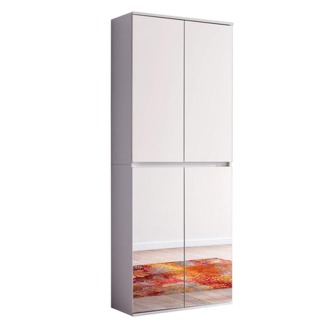 Rootz Mirror Wardrobe - Reflective Closet - Storage Cabinet - Mirrored Armoire - Dressing Unit - Storage Unit - Clothing Organizer - White Melamine - 74 x 191 x 34 cm