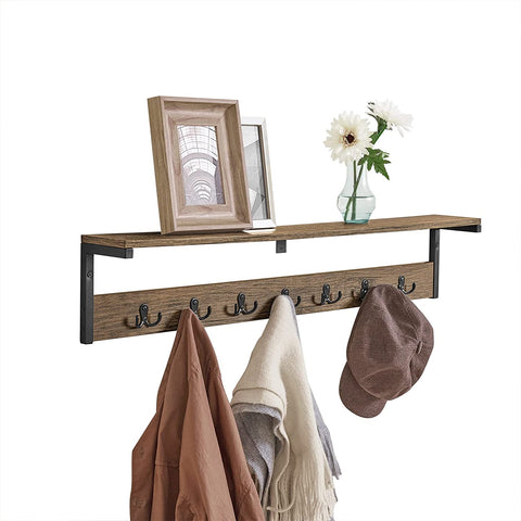 Rootz Wall Coat Rack with 1 Storage Shelf and 7 Hooks - Wall Shelf - Wall Hanging Shelf Hook Rack
