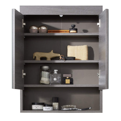 Rootz Bathroom Mirror Storage Cabinet - Vanity Organizer - Elegant Bath Cupboard - Smoke Silver Glamour - 58x75x18 cm