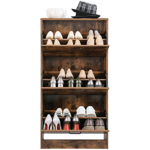 Rootz Shoe Cabinet - Organizer - 3 Hinged Doors - Brown - Processed Wood - 60 x 24 x 120 cm