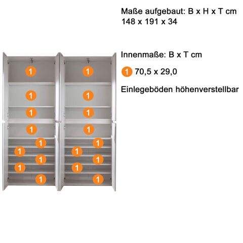 Rootz Wardrobe with Mirror - Closet - Storage Cabinet - Armoire - Clothes Organizer - Dressing Unit - White Melamine - 148 x 191 x 34 cm