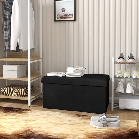 Rootz Opbergbank - Poef - Zitkist - Fluwelen Kruk - Meubelkoffer - Gestoffeerde Box - Zwart - 76x37,5x38 cm