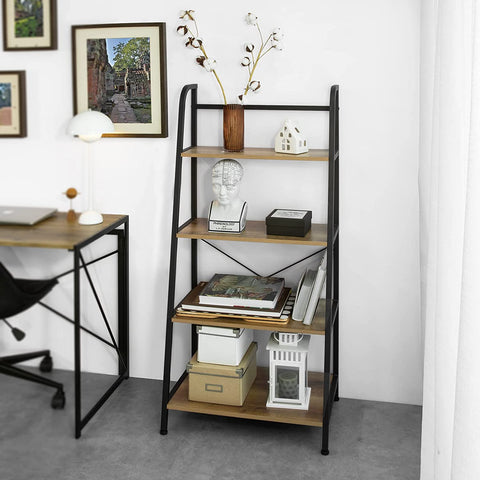 Rootz 4 Tiers Ladder Shelf Bookcase Book Shelf Storage Display Shelving Unit Standing Shelf