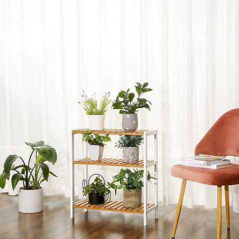 Rootz Schoenenrek - Schoenenrek - Bamboe - Rek - 3 Niveaus - Wit - Beige - 60 x 26 x 66 cm