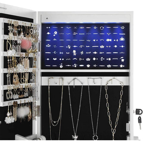 Standing Jewelery Cabinet with Mirror and LED lighting - Lockable - Jewelery storage cabinet with large mirror