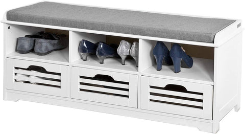 Rootz Schoenenopbergbank met 3 Laden - Schoenenrek - Schoenenkast in de Gang - Wit