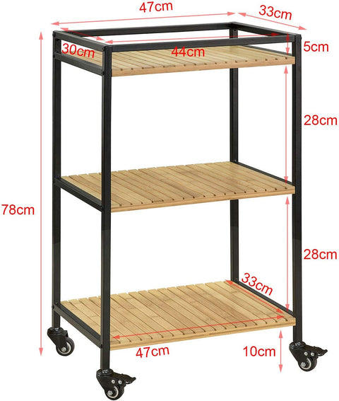 Rootz 3-laags metalen bamboe serveerwagen - keukenwagen - keukenplank