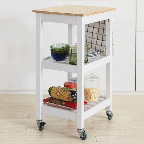 Rootz Keukenopbergwagen Serveerwagen Keukenplank met rubberen houten blad, 2 planken