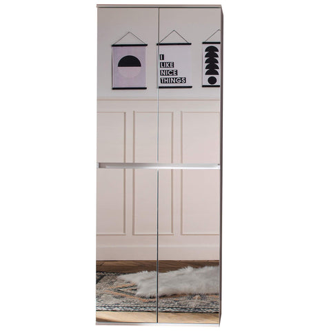 Rootz Mirror Wardrobe - Reflective Closet - Storage Cabinet - Mirrored Armoire - Dressing Unit - Storage Unit - Clothing Organizer - White Melamine - 74 x 191 x 34 cm