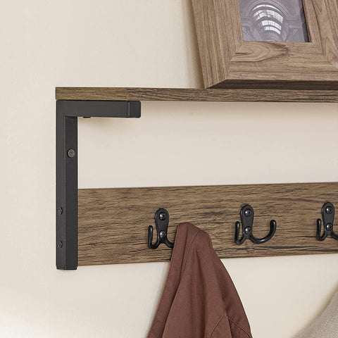 Rootz Wall Coat Rack with 1 Storage Shelf and 7 Hooks - Wall Shelf - Wall Hanging Shelf Hook Rack