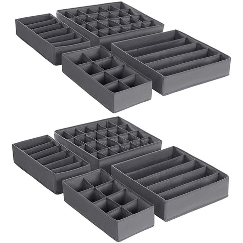 Rootz Organizers - Storage Boxes - Underwear - Socks - Ties - Scarves - Set Of 8 - Grey