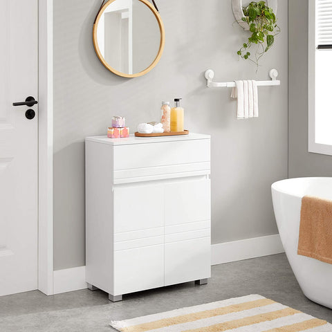 Rootz Bathroom cabinet - Storage cabinet - Sideboard - French doors - Drawer - White - MDF - 60 x 30 x 80 cm