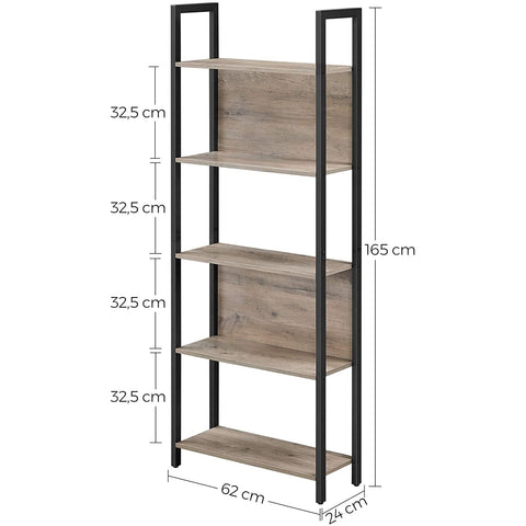 Rootz Keukenkast - Boekenkast Industrieel - Kasten - Ladderkast 5 Lagen - 62 x 24 x 165 cm