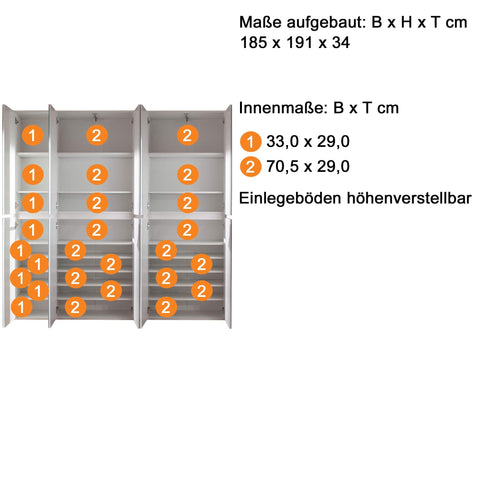 Rootz Wardrobe - Closet - Armoire - Dresser - Cabinet - Storage Unit - Organizer - White Melamine - 185 x 191 x 34 cm