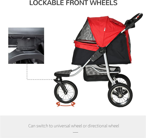 Rootz Pet Buggy - Hondenbuggy - Cat Buggy - Pet Stroller - Opvouwbare Dog Cat Buggy - Rood/Zwart - 109,5 x 54,5 x 106,5 cm